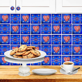 Vintage Red & Silver Milagro Heart med fjäril Kakelplatta