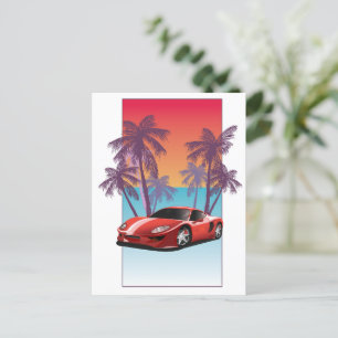 Vintage Red Sports car Helg Vykort