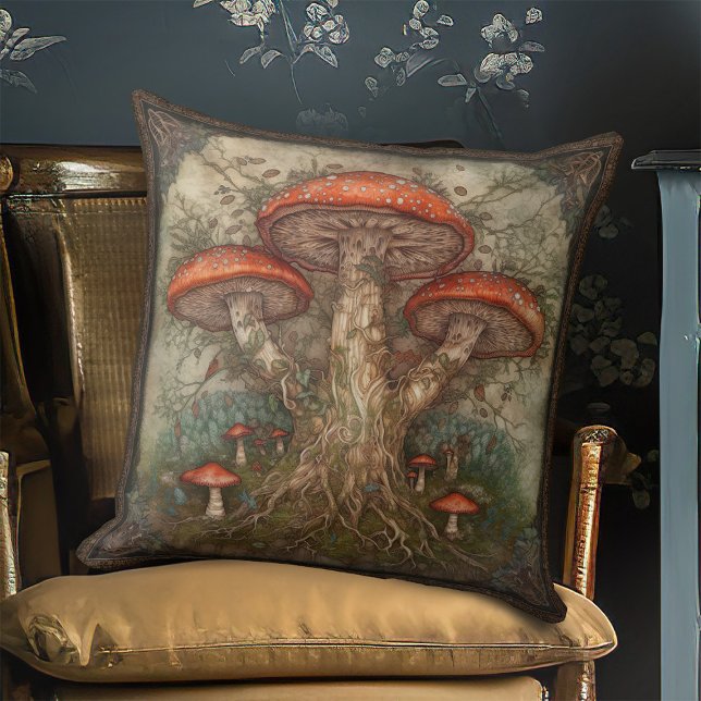 Vintage Red Spoted Mushroom Naturfestival Kudde (Skapare uppladdad)