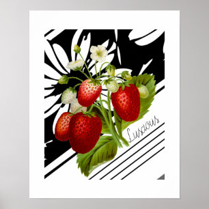 Vintage Red Strawbär Black White Graphic Poster