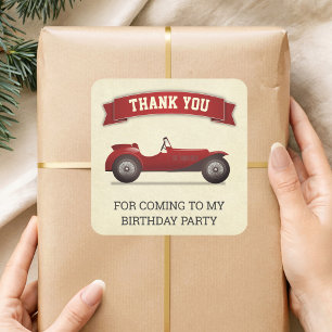 Vintage Red Tävling Car Barns födelsedag Party Fav Fyrkantigt Klistermärke