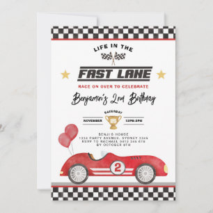 Vintage Red Tävling Car Fast Lane Boy Födelsedagsf Inbjudningar