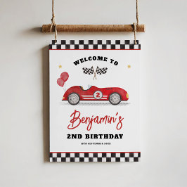 Vintage Red Tävling Car Two Fast Birday Välkommen Poster