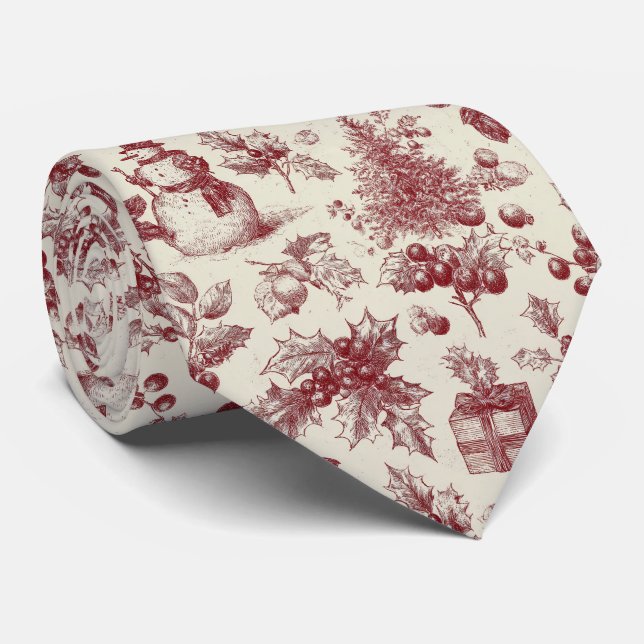 Vintage Red Toile Christmas Botanical - Holly Slips (Rullad)