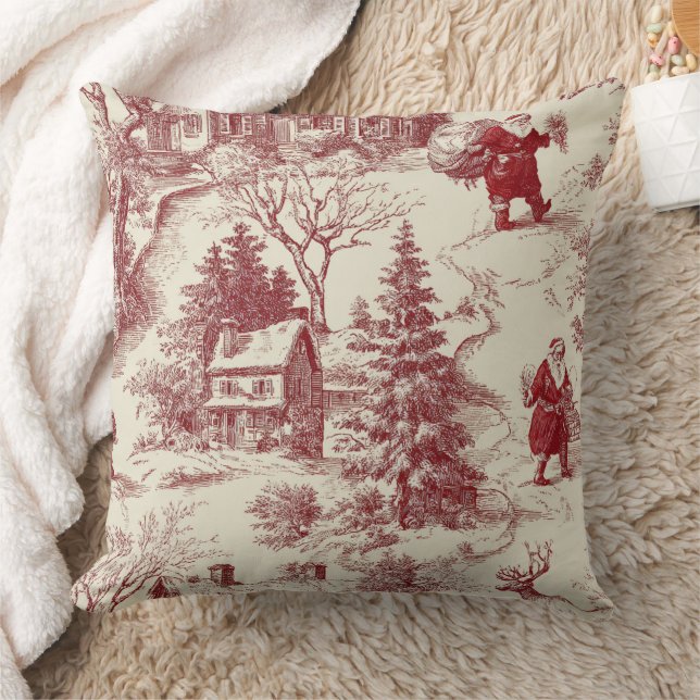 Vintage Red Toile Christmas Village - Santa Kudde (Filt)