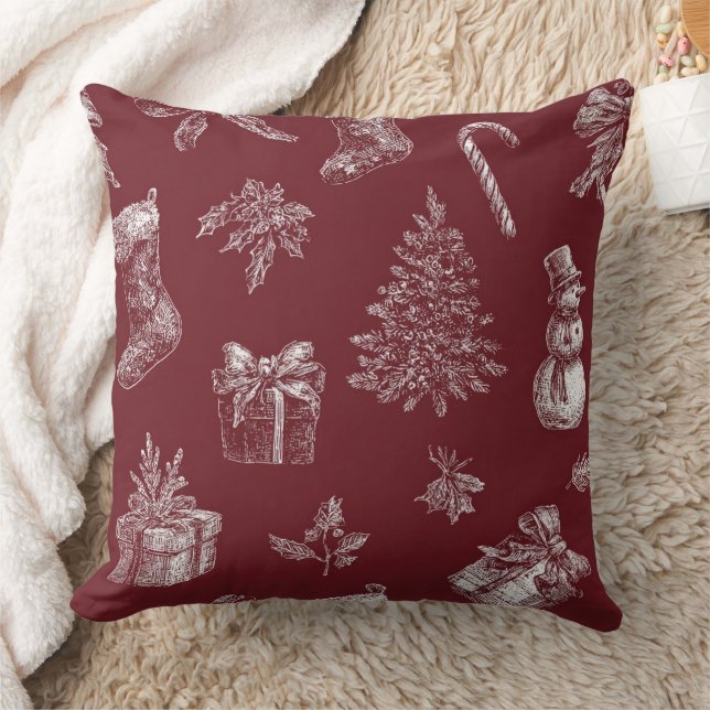 Vintage Red Toile Christmas with Stockings (2) Kudde (Filt)