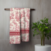 Vintage red toile de jouy print