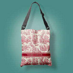 Vintage red toile de jouy print axelväska