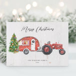 Vintage Red Tractor Camper jul - icke-fotofoto Julkort<br><div class="desc">Önska dina vänner och din familj en julhelg i lycklig med den här vintagen,  röda traktorn och röda kameror. Anpassa med din Julhälsningar och din familj namn.</div>