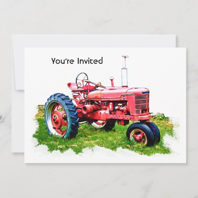 Vintage Red Tractor i Fält Inbjudningar (Framsida)