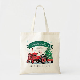 Vintage Red Tractor Julgran Monogram Namn Tygkasse