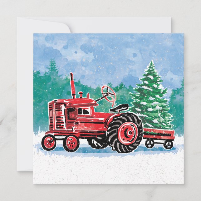Vintage Red Tractor Julgran Spara datum Datumet (Framsida)
