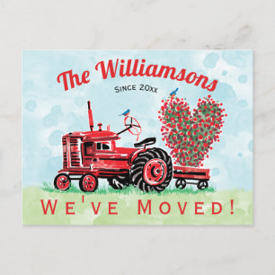 Vintage Red Tractor med Blommigt Heart Flytta Meddelande Vykort
