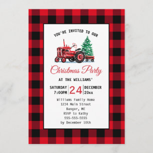 Vintage Red Tractor med Träd jul Party Inbjudningar