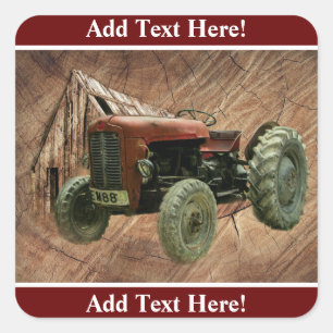 Vintage Red Tractor Rustic Barn Shed Fyrkantigt Klistermärke