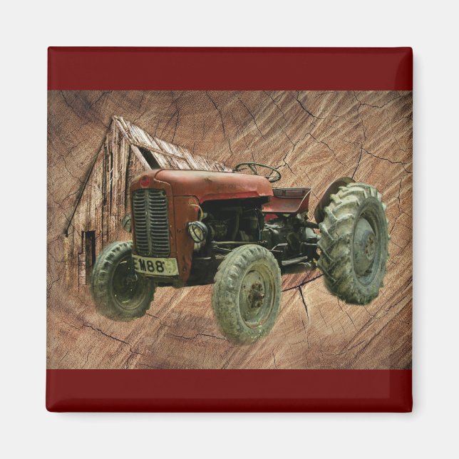 Vintage Red Tractor Rustic Barn Shed Magnet (Framsidan)