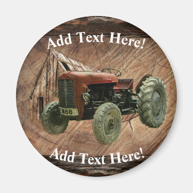 Vintage Red Tractor Rustic Barn Shed Magnet (Framsidan)