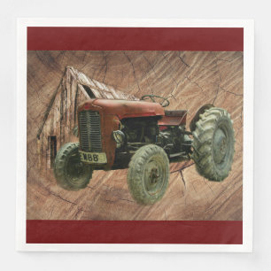 Vintage Red Tractor Rustic Barn Shed Pappersservett