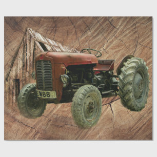 Vintage Red Tractor Rustic Barn Shed Presentpapper