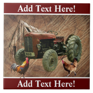 Vintage Red Tractor Tupp Hen Barn Kakelplatta