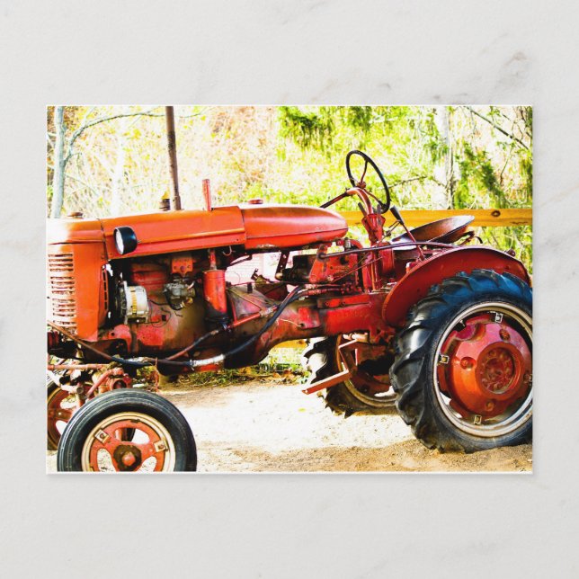 Vintage Red Tractor Vykort (Framsida)