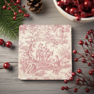 Vintage red träd toile de jouy print stenunderlägg