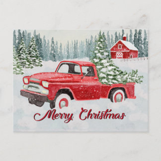 Vintage Red Truck Bringing Christmas Cheer in the Helg Vykort
