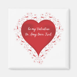 Vintage Red Valentine Day Swirly Heart Anpassnings Magnet