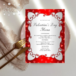 Vintage Red Valentines Day Rosa Hearts Gräns Meny