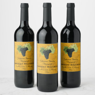 Vintage Red Vin-druvor, Cabernet Sauvignon Vinflaska Etikett