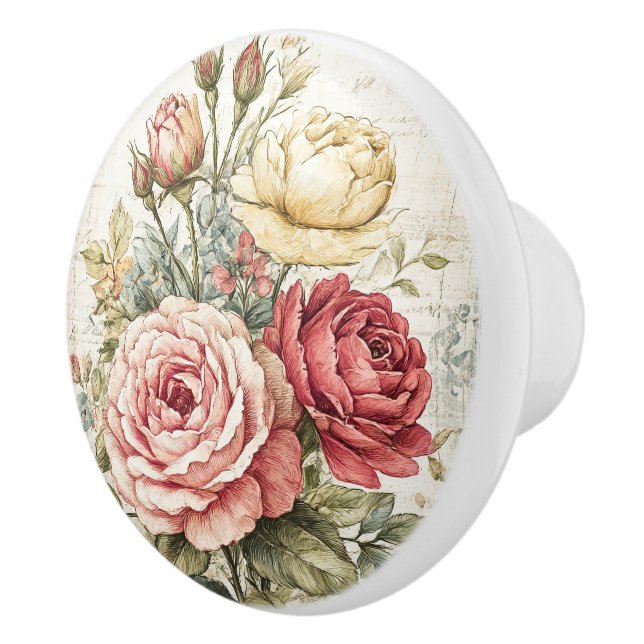 Vintage Red White Pink Roses  Knopp (Höger)