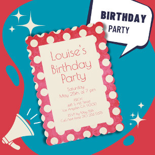 Vintage Red White Polka Dot Birthday Inbjudningar