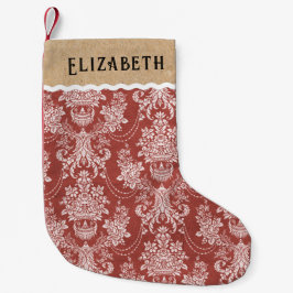 Vintage Red White Toile-jul Liten Julstrumpa