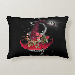 Vintage Red Witch Hat Sparkly Black Prydnadskudde