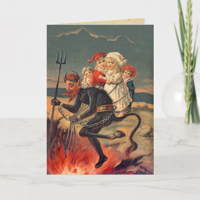 Vintage Redheaded Krampus Helgkort (Framsida)