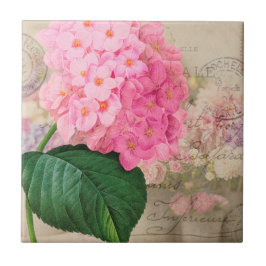 Vintage Redoute Rosa Hydrangea Ceramic Tile Kakelplatta