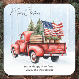 Vintage RedTruck USA flagga Patriotic jul Fyrkantigt Klistermärke