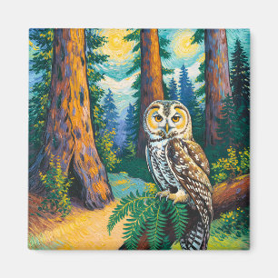 Vintage Redwood National Park Ugglor i Van Gogh-st Magnet