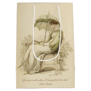 Vintage Regency-dam som läser Jane Austen-fläkt
