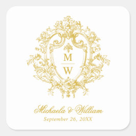 Vintage Regency Monogram Kammatt Bröllop Fyrkantigt Klistermärke