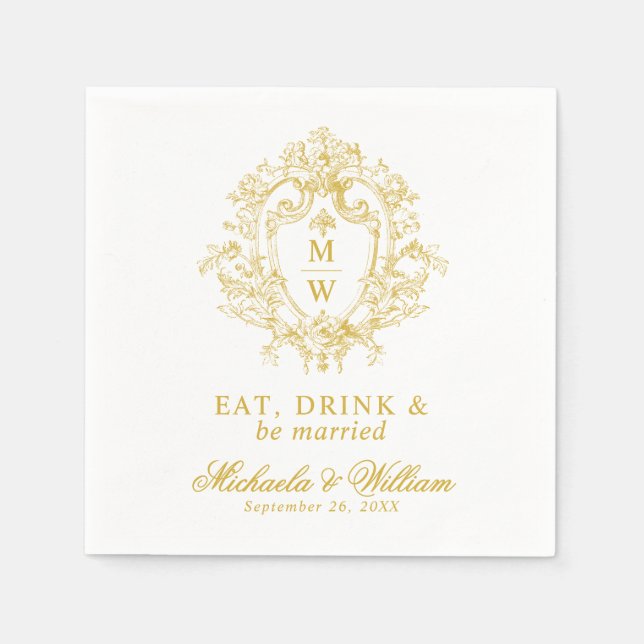 Vintage Regency Monogram Stämpel Bröllop Anpassad  Pappersservett (Framsidan)