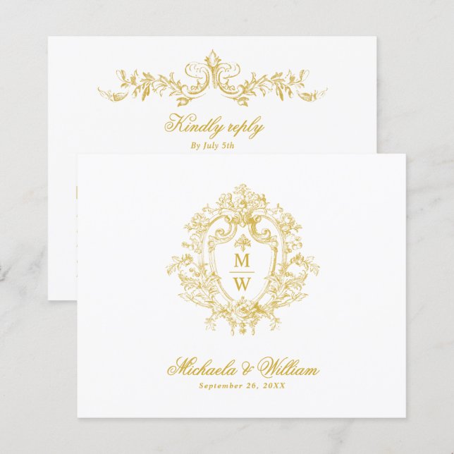 Vintage Regency Monogram stämpel Bröllop RSVP (Fram/baksida)