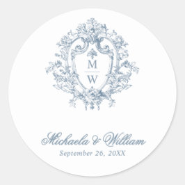 Vintage Regency Monogram Stämpel Bröllop Runt Klistermärke