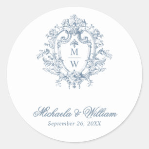 Vintage Regency Monogram Stämpel Bröllop Runt Klistermärke
