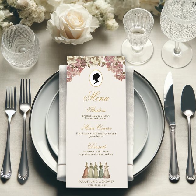 Vintage Regency Rosa Blommig Elegant Bröllopsdusch Meny (Skapare uppladdad)