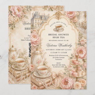 Vintage Regency Tekopps Bröllopsdusch Inbjudningar