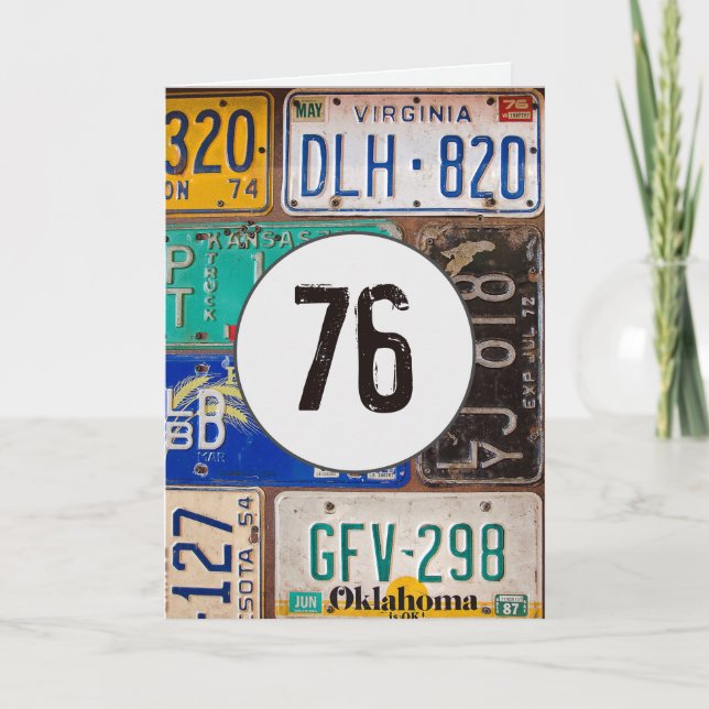 Vintage registreringsskyltar för 76-årsdag   kort (Framsida)