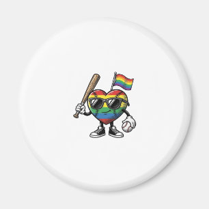 Vintage Regnbåge Hjärta Baseball Stolthet Skjorta Magnet
