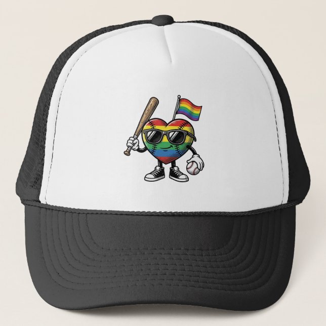 Vintage Regnbåge Hjärta Baseboll Stolthet Skjorta  Keps (Framsida)