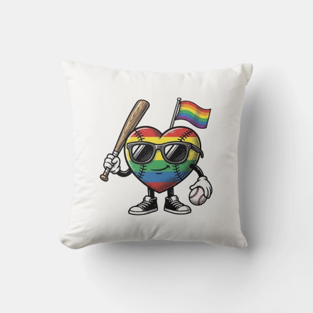 Vintage Regnbåge Hjärta Baseboll Stolthet Skjorta  Kudde (Framsida)